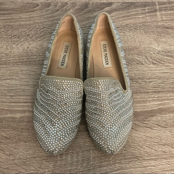 Steve Madden Leather Rhinestone Flats - Silver/Cream - Size US6.5 - Picture 1 of 9